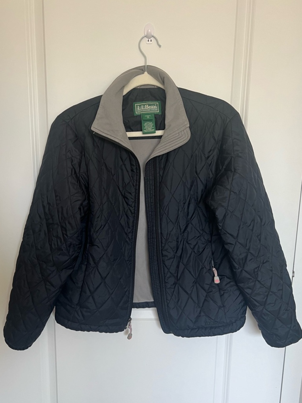 L.L. Bean Black Quilted Jacket with Gray Collar